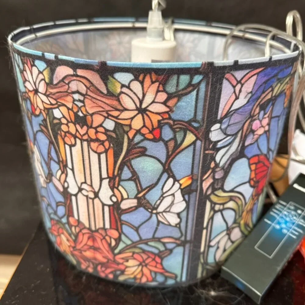 Butterfly Stained Glass Lamp, Art Nouveau Lighting Hanging Drum Lamp Light
